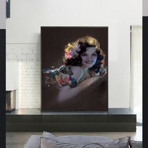 Pin-Up withFlowers-ROLF ARMSTRONG,Giclee Repro Print,Retro Deco Pin-Up,American pin up girl,Home Office Decor,Wall Art,Custom size available