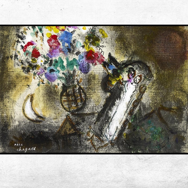 Les maries dans l'horloge au coq-Marc Chagall,Home office decor,NY Exhibition Print,canvas Wall Art poster,Custom sizes available