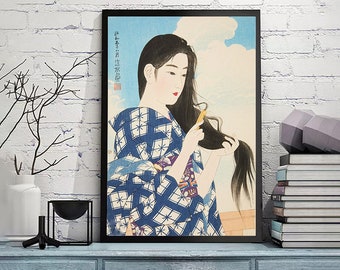 伊藤深水日本画 伊藤深水作「蛍狩り」日本画、木版画、ジクレー、版画、美術