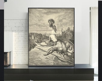 DAVID AND GOLIATH-Gustave Doré,Antique Wall Art,Vintage Religious Giclee Art Print,Bible Verse Art,Custom sizes available