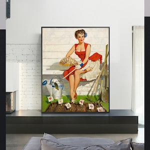 Gardener-GIL ELVGREN,Giclee Repro Print,Retro Deco Pin-Up,American pin up girl,Home Office Decor,Wall Art,Custom size available