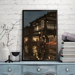 Kagurazaka Dori autorstwa Yoshida Hiroshi-Vintage Japan Poster,Japanese Art Print,Sztuka Ukiyoe,Przedruki drzeworytów, druk giclée,Dostępny rozmiar niestandardowy