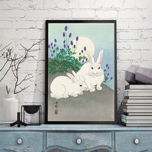 Hasen bei Vollmond -Ohara Koson,Vintage Japan Poster,Japanische Kunstdruck,Ukiyoe Kunst,Holzblock drucke,Wunschgröße verfügbar
