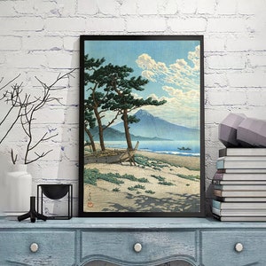 Pine Beach at Miho by Kawase Hasui,Vintage Japan Poster,Japanese art print,Ukiyoe Art,Woodblock reprints, giclée print,Custom size available