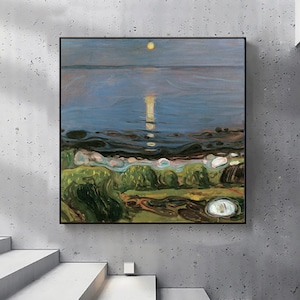 Summer night by the beach-Edvard Munch,office Expressionism,Vintage Giclee Print,canvas Wall Art poster,Gift Ideas,Custom sizes available