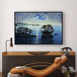 Moonrise at Futago, Matsushima by Kawase Hasui Vintage Japan Poster,Ukiyoe Art,Woodblock reprints, giclée print,Custom size available
