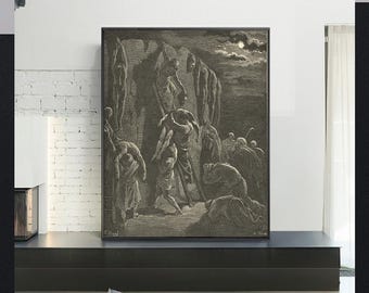 the inhabitants of jabesh-gilead recovering the bodies of saul and his son-Gustave Doré,Bible Verse Art,Custom sizes available