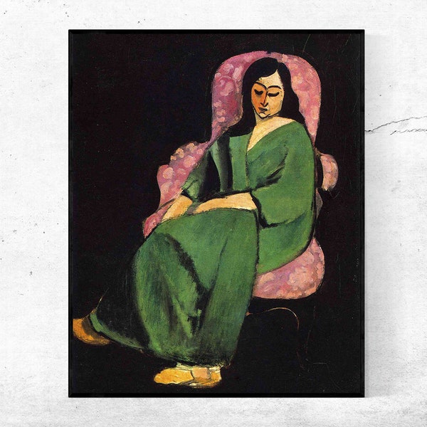 Lorette in einem grünen Gewand vor schwarzem Hintergrund-Henri Matisse,Matisse Poster,Giclee Print,Expressionismus,Fauvism,Custom size verfügbar