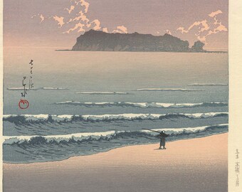 七里ヶ浜-セブンマイルビーチ-川瀬巴水、川瀬巴水版画、日本版画