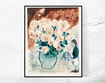 マルク・シャガール展ポスター - 飛んでいる恋人たちの花束 - 花 - 青