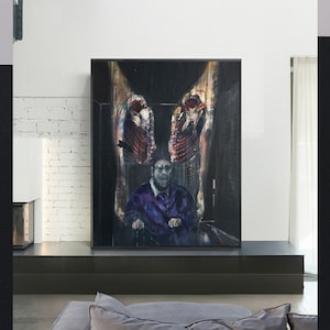 Figurine avec de la viande - Francis Bacon, décoration de bureau à domicile, décoration murale moderne, art surréaliste, toile d'art, impression jet d'encre, tailles personnalisées disponibles