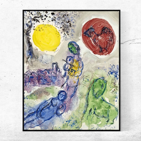 Le violoniste au coq rouge, 1975-Marc Chagall,Home office decor,NY Exhibition Print,canvas Wall Art poster,Dimensioni personalizzate disponibili