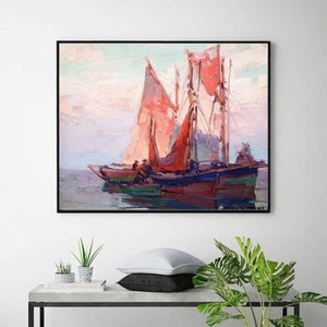 Fishing Boats-Edgar Alwin Payne,art prints,home office decor,Giclee wall art,American Western landscape prints,custom size available