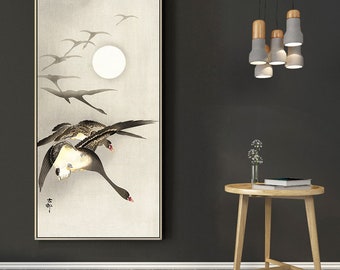 Gansos na lua cheia-Ohara Koson, pôster vintage do Japão, impressão de belas artes japonesas, arte Ukiyoe, xilogravuras, tamanho personalizado disponível