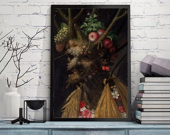 Quatre saisons en une tête-Giuseppe Arcimboldo, peintre italien, art botanique coloré, idée cadeau, art mural vintage, tailles personnalisées disponibles