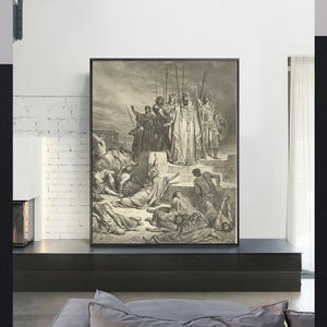DE HONGERSNOOD in SAMARIA-Gustave Doré, antieke muurkunst, vintage religieuze gicleekunstprint, bijbelverskunst, aangepaste maten beschikbaar