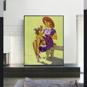 Making Friends, 1951-GIL ELVGREN,Giclee Repro Print,Retro Deco Pin-Up,American pin up girl,Home Office Decor,Wall Art,Custom size available