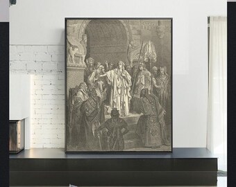 the queen vashti refusing to obey the command of ahasuerus-Gustave Doré,Vintage Religious Giclee Art,Bible Verse Art,Custom sizes available