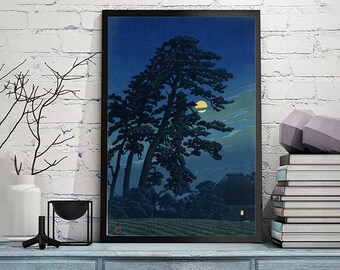 川瀬巴水作「松島二子の月の出」日本美術版画、木版画、ジクレー、版画