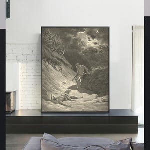 THE DEATH of ABEL-Gustave Doré,Antique Wall Art,Vintage Religious Giclee Art Print,Bible Verse Art,Custom sizes available