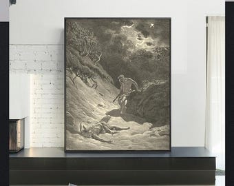 THE DEATH of ABEL-Gustave Doré,Antique Wall Art,Vintage Religious Giclee Art Print,Bible Verse Art,Custom sizes available