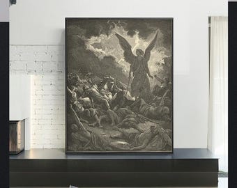 1800年代 ギュスターヴ・ドレ作 神曲 木版画「堕天使」サイン入り 特注