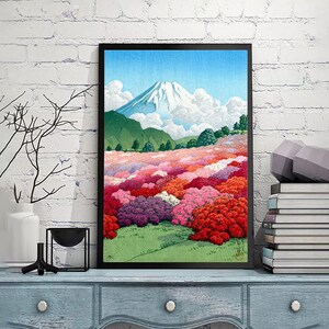 川瀬巴水作「岸尾から見た富士山」、木版画、ジクレー、版画