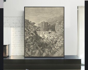 The Wallls Of Jericho Falling Down-Gustave Doré,Antique Wall Art,Vintage Religious Giclee Art Print,Bible Verse Art,Custom sizes available