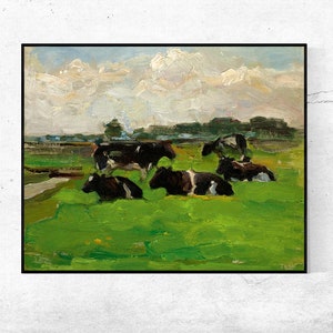 POLDER LaNDSCAPE WiTH GrOUP of FIVE COWS-Piet Mondrian,Giclee Print,Bauhaus art,Expressionism Art,Home Decor,Wall Art,Custom size available