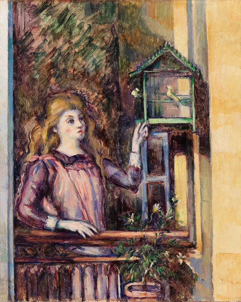 Girl With Birdcagepaul Cezanne,home Office Decor,fine Art Poster