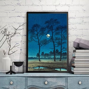 Wintermond über der Toyama-Ebene von Kawase Hasui Vintage Japan Poster, Kunstdruck, Ukiyoe-Kunst, Holzschnitt-Nachdruck, Giclée-Druck, individuelle Größe verfügbar