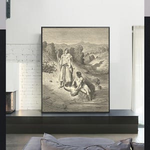 TOBIAS and THE ANGEL-Gustave Doré, antieke muurkunst, vintage religieuze gicleekunstprint, bijbelverskunst, aangepaste formaten beschikbaar
