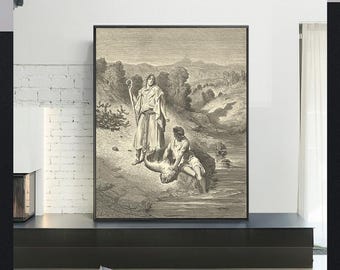 TOBIAS And THE ANGEL-Gustave Doré,Antique Wall Art,Vintage Religious Giclee Art Print,Bible Verse Art,Custom sizes available
