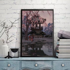 Temple Yard autorstwa Yoshida Hiroshi-Vintage Japan Poster,Japan Fine Art Print,Sztuka Ukiyoe,Przedruki drzeworytów,Wydruk giclée,Dostępny rozmiar niestandardowy