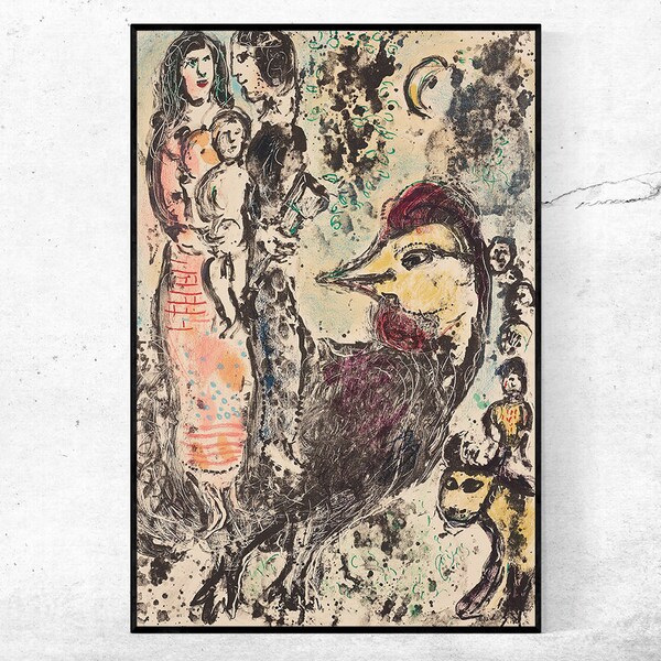 la FAMILLE au coq-Marc Chagall,Home office decor,NY Exhibition Print,canvas Wall Art poster,Dimensioni personalizzate disponibili
