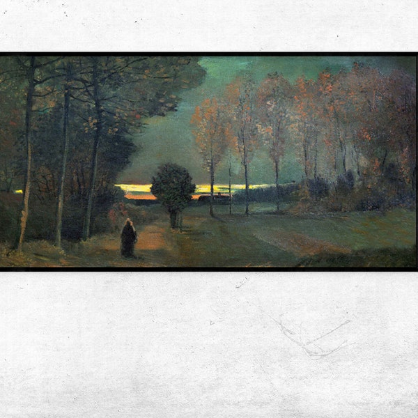 Autumn Landscape at Dusk-Vincent van Gogh,Home decor,Realism,Post-Impressionism,canvas Wall Art poster Gift Ideas,Custom sizes available
