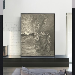 THE FLIGHT Of LOT-Gustave Doré,Antique Wall Art,Vintage Religious Giclee Art Print,Bible Verse Art,Custom sizes available