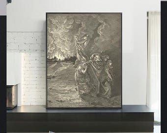 THE FLIGHT Of LOT-Gustave Doré,Antique Wall Art,Vintage Religious Giclee Art Print,Bible Verse Art,Custom sizes available