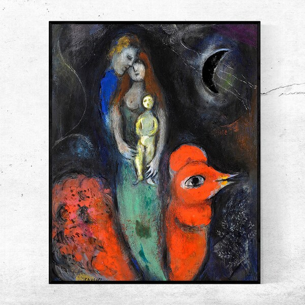 la FAMILLE et le coq rouge-Marc Chagall,Home office decor,NY Exhibition Print,canvas Wall Art poster,Dimensioni personalizzate disponibili