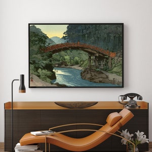 Sacred Bridge autorstwa Yoshida Hiroshi Vintage Japan Poster,Japoński drobny druk,Sztuka Ukiyoe,Przedruki drzeworytów,Wydruk giclée,Dostępny rozmiar niestandardowy