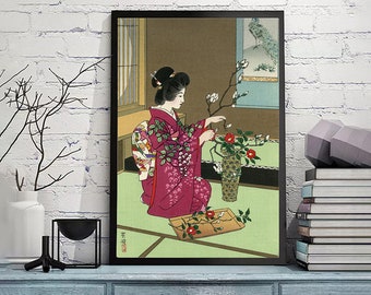 伊藤深水作「吹雪」日本美術版画、木版画、ジクレー、版画、美術