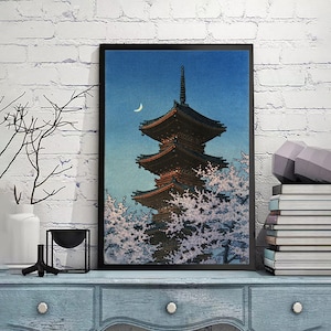 Santuario Toshogu en Spring Dusk de Kawase Hasui-Vintage Japan Poster, Ukiyoe Art, Reimpresiones en madera, impresión giclée, Tamaño personalizado disponible