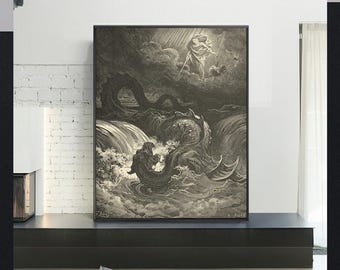 THE DESTRUCTION of LEVIATHAN-Gustave Doré,Antique Wall Art,Vintage Religious Giclee Art Print,Bible Verse Art,Custom sizes available