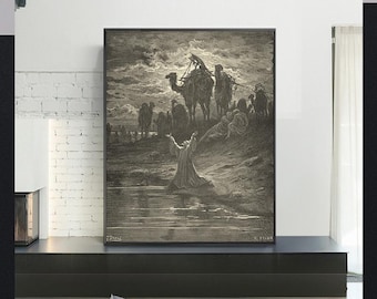 ギュスターヴ・ドレ作 1800年代 木版画「ヤコブの夢」 ギャラリー額装