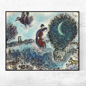 La Lune dans le Bouquet-Marc Chagall,Home office decor,NY Exhibition Print,canvas Wall Art poster,Custom sizes available