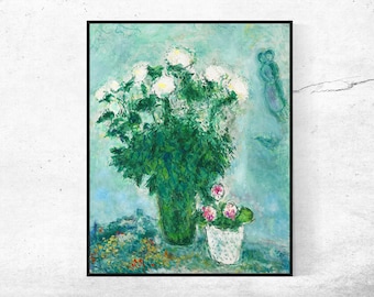 マルク・シャガール展ポスター - 飛んでいる恋人たちの花束 - 花 - 青