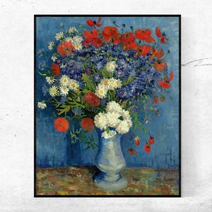 Jarrón con acianos y amapolas-Vincent van decoración, realismo, postimpresionismo, ideas de regalos para carteles de arte mural, tamaños personalizados disponibles