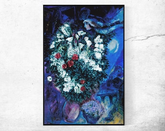 マルク・シャガール展ポスター - 飛んでいる恋人たちの花束 - 花 - 青