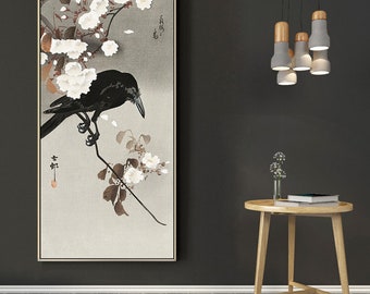 Crow and cherry blossom-Ohara Koson,Vintage Japan Poster,Japanese fine art print,Ukiyoe Art,Woodblock prints,Custom size available