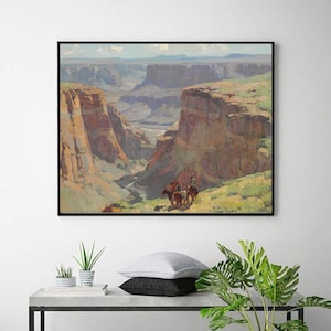 riders overlooking canyon-Edgar Alwin Payne,art prints,office decor,Giclee wall art,American Western landscape prints,custom size available